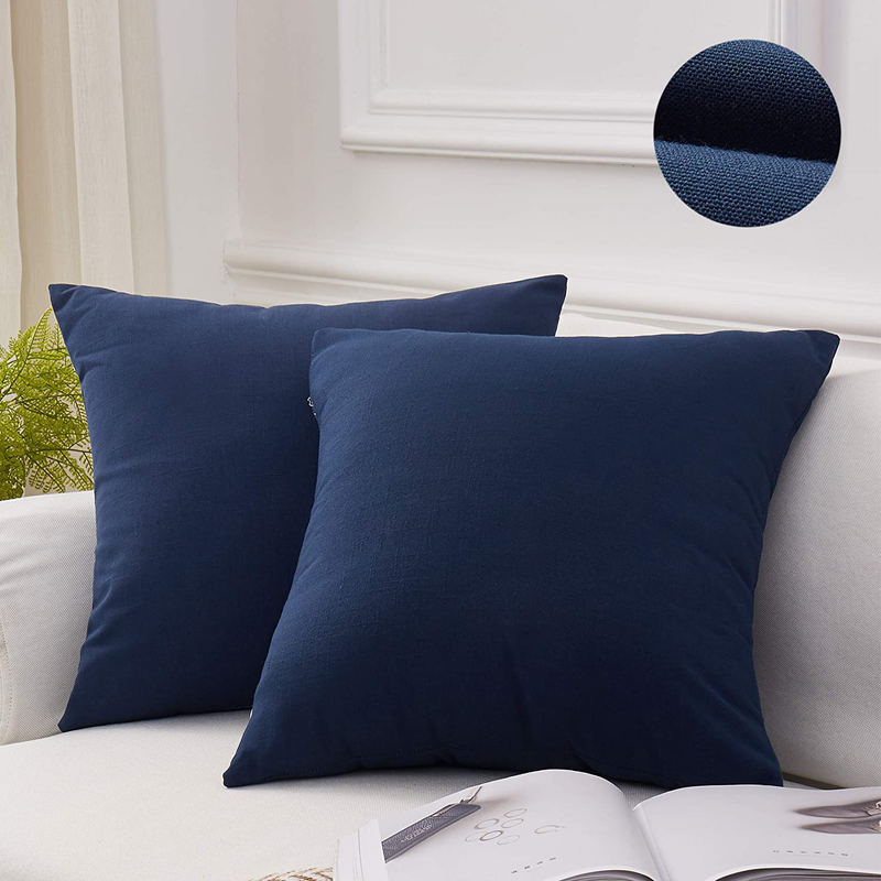 Oubonun Throw Pillow Covers 20X20, Navy Blue Decorative Pillow Cover for Sofa Bed Couch, Set of 2 Home & Garden > Decor > Chair & Sofa Cushions Oubonun Navy Blue 18 x 18-Inch 