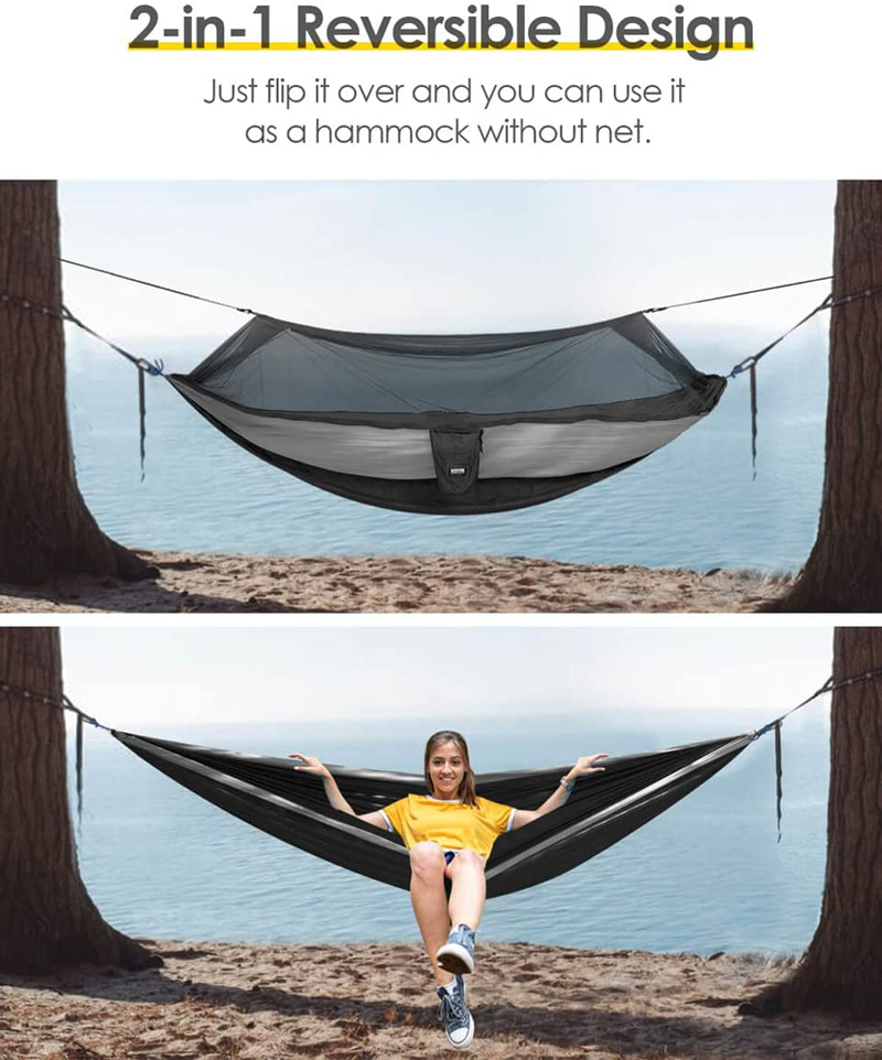 Kootek Camping Hammock with Net Double & Single Portable Hammocks Parachute Lightweight Nylon with Tree Straps for Outdoor Adventures Backpacking Trips
