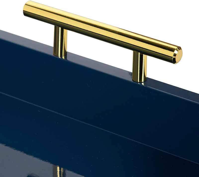 Kate and Laurel Lipton Hexagon Decorative Tray with Polished Metal Handles, Navy Blue and Gold
