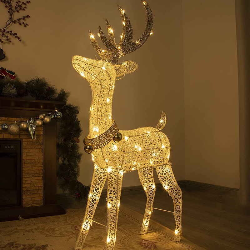 PEIDUO Christmas Lighted Reindeer with 70 Warm White Light，Light up Deer Decorations for Home Lawn Yard Garden Indoor Outdoor Adapter Plug in