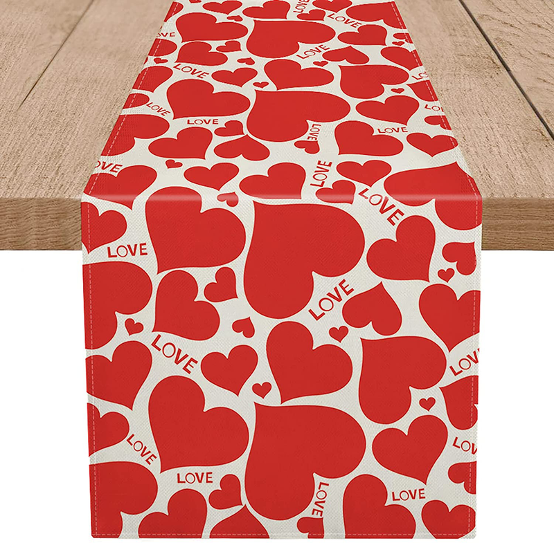 GAGEC Valentines Day Table Runner Red Heart Love 13 X 72 Inch Anniversary Wedding Table Runners Home Kitchen Party Farmhouse Decor Dining Indoor Outdoor Decorations Home & Garden > Decor > Seasonal & Holiday Decorations GAGEC 13'' X 108''(33x274cm)  