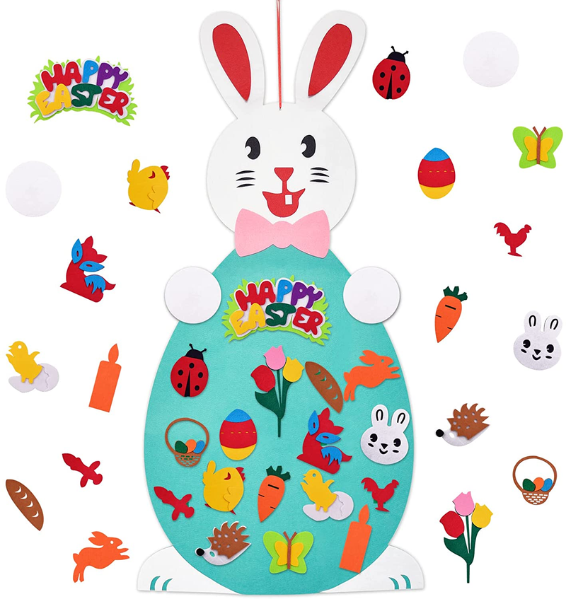 Easter Decorations Felt Bunny DIY Gifts for Kids,Easter Decor Hanging Felt Rabbit Craft Kits with Detachable Ornaments for Home Door Wall,Easter Eggs Spring Themed Party Favor Supplies Clearance