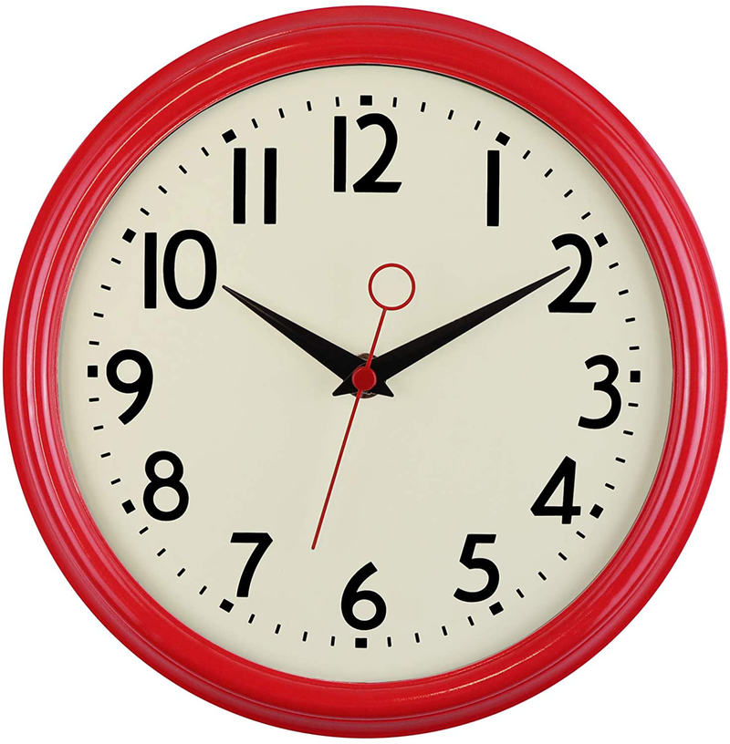 Lumuasky Retro Wall Clock 9.5 Inch Red Kitchen 50's Vintage Design Round Silent Non Ticking Battery Operated Quality Quartz Clock Home & Garden > Decor > Clocks > Wall Clocks Lumuasky   