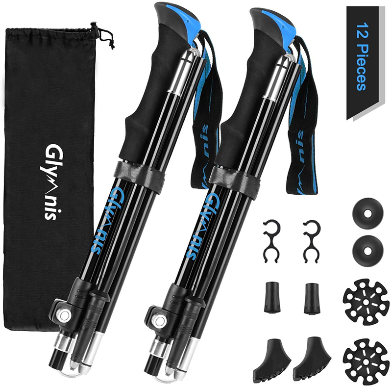 Glymnis Trekking Poles Collapsible Hiking Poles Lightweight Folding Walking Hiking Sticks Aluminum 7075 with Quick Lock for Hiking Camping Backpacking 2 Pack (43--51 In) Sporting Goods > Outdoor Recreation > Camping & Hiking > Hiking Poles Glymnis Blue  