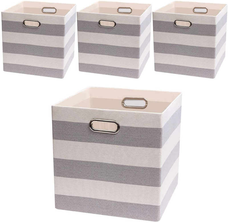 Storage Bins Storage Cubes, 13×13 Fabric Storage Boxes Foldable Baskets Containers Drawers for Nurseries,Offices,Closets,Home Décor ,Set of 4 ,Grey-white Striped Home & Garden > Decor > Seasonal & Holiday Decorations Posprica Grey-white Striped 13×13×13/4pcs 