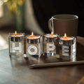 Le Sens Amazing Home Decorative Word Sign Hope Cube Crystal Candle Holder Set of 4 - Solid Square Clear Glass Table Centerpiece - Elegant Votive Tealight Candlestick for Wedding & Home Decoration Home & Garden > Decor > Home Fragrance Accessories > Candle Holders Le Sens Amazing Home B: Hope  
