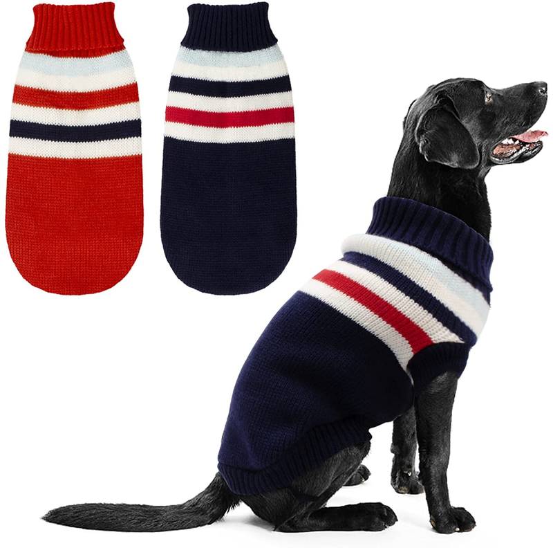 Rypet 2 Packs Striped Dog Sweater - Warm Knitted Sweater Soft Turtleneck Knitwear Dog Winter Clothes for Small Medium Large Dogs Animals & Pet Supplies > Pet Supplies > Dog Supplies > Dog Apparel Rypet X-Large (Pack of 2)  