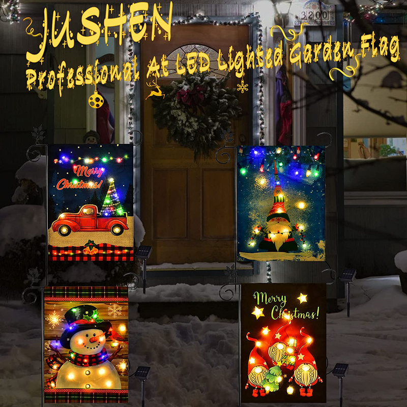 JUSHEN Merry Christmas Lighted Garden Flag, LED Red Truck Flag, Vertical Double Sided Christmas Flag for Outdoor Yard Garden Lawn Decoration(12x18 Inch) Home & Garden > Decor > Seasonal & Holiday Decorations& Garden > Decor > Seasonal & Holiday Decorations JUSHEN   