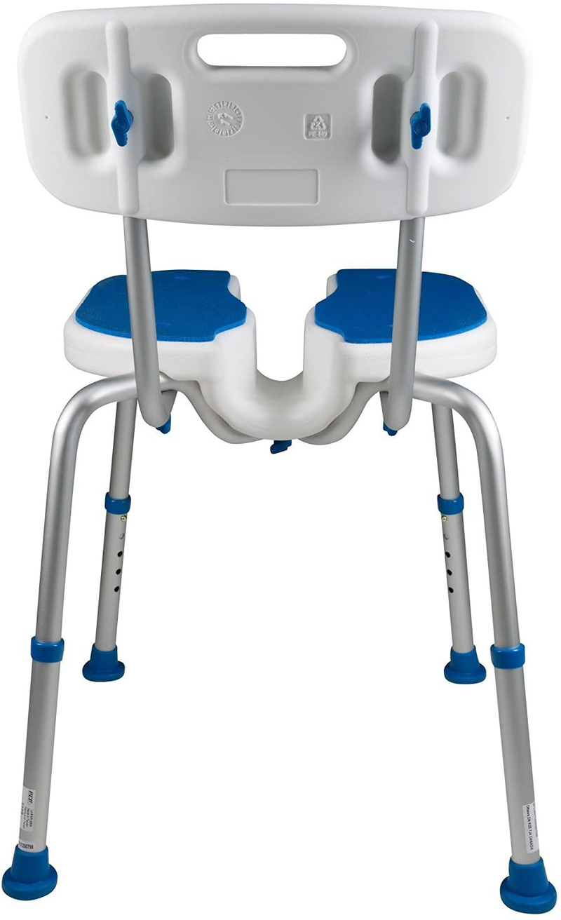PCP Shower Safety Seat, Cutout for Easy Cleaning, Non-Slip Bath Support Recovery Chair with Backrest, White/Blue, Foam Padded Sporting Goods > Outdoor Recreation > Camping & Hiking > Portable Toilets & Showers PCP   