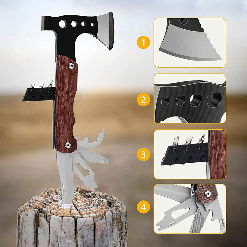 Multitool Axe, 11 in 1 Camping Hatchet, Gift for Men, Cool Gadgets Christmas Stocking Stuffers for Dad, Grandfather, Boyfriend, Camping Survival Gear and Accessories, with Axe Blade Protection Sporting Goods > Outdoor Recreation > Camping & Hiking > Camping Tools OCDAY   