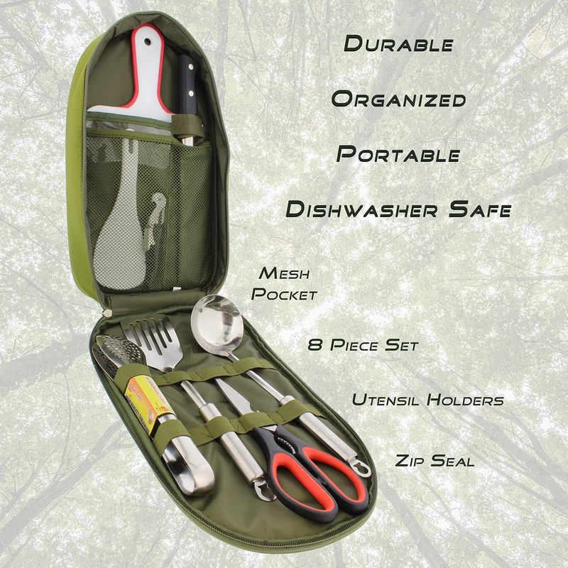 Redneck Convent Camping Utensils Outdoor Cooking Camping Accessories 8-Piece Kitchen Travel Cookware Set in Compact Portable Bag Sporting Goods > Outdoor Recreation > Camping & Hiking > Camping Tools Redneck Convent   