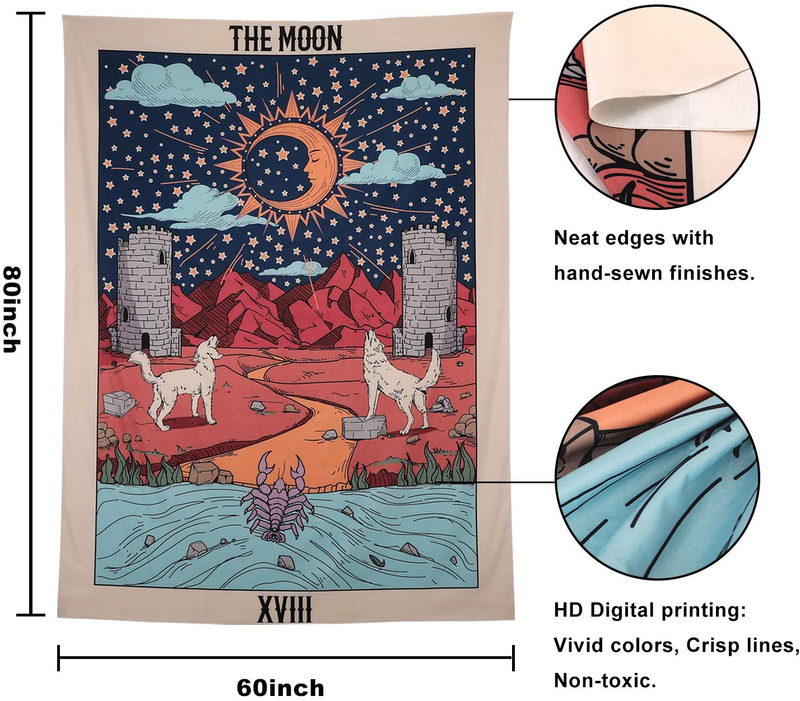 FLY SPRAY Tarot Tapestry The Moon Medieval Europe Divination Tapestry Wall Hanging Mysterious Tapestries Home Decor Home & Garden > Decor > Artwork > Decorative Tapestries FLY SPRAY   