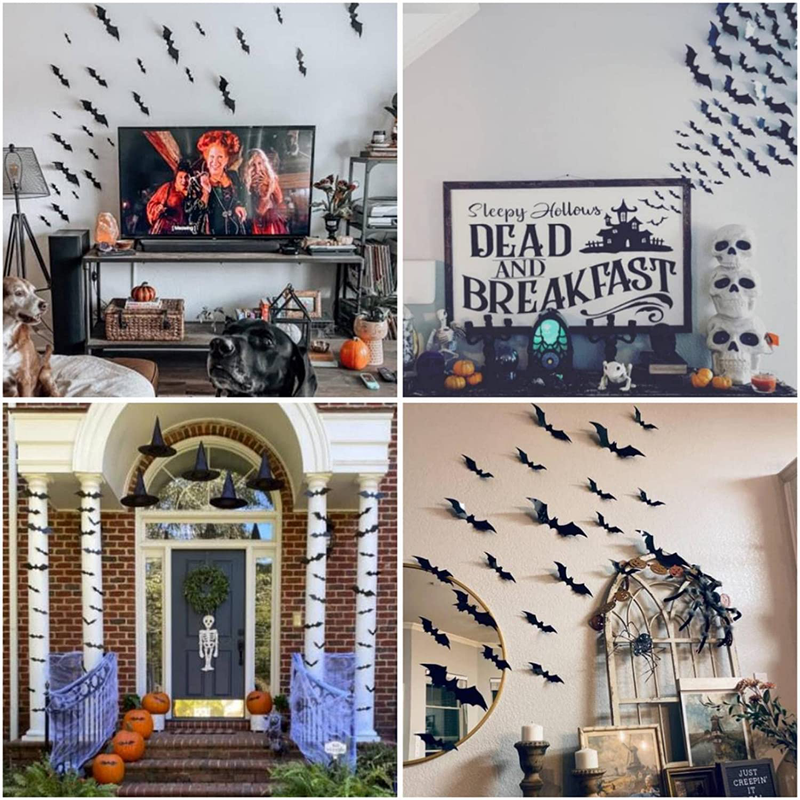 Halloween 3D Bats Decorations, 70 Pcs 5 Different Sizes Reusable PVC Scary Black DIY Bat Stickers Realistic Vintage Goth Wall Decals for Home Decor Bathroom Garage Front Door Office Kitchen Window Indoor Outdoor Gothic Spooky Arts & Entertainment > Party & Celebration > Party Supplies Runleo   