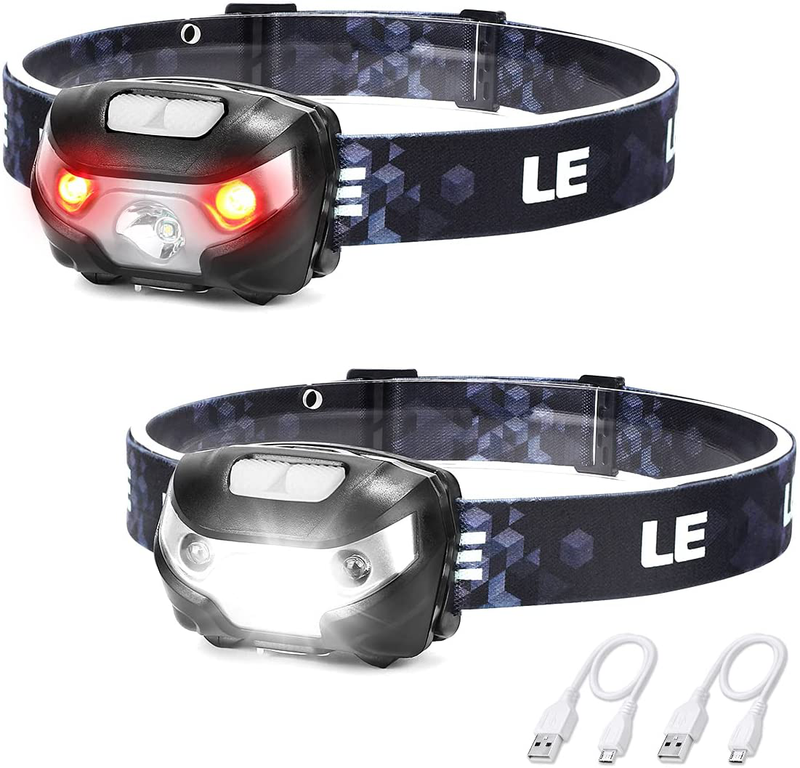 LE LED Headlamp Rechargeable, Super Bright, 5 Modes, IPX4 Waterproof, Adjustable and Comfortable Headlamp Flashlights for Adults and Kids, 2 Pack Hardware > Tools > Flashlights & Headlamps > Flashlights Lighting EVER 2  