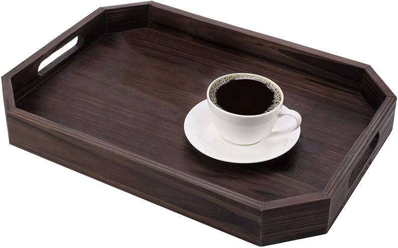 MyGift Rustic Dark Gray Wood Serving Breakfast Tray, Ottoman Coffee Table Tray with Cut-out Handles and Angled Edges Home & Garden > Decor > Decorative Trays MyGift Coffee  