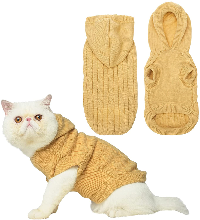 PUPTECK Winter Dog Cat Sweater Coat - Soft Cold Weather Clothes Knitwear for Kitties & Small Dogs Indoor Outdoor Walking Warm, Knitted Classic for Doggies Kitties Girls Boys Animals & Pet Supplies > Pet Supplies > Cat Supplies > Cat Apparel PUPTECK Cream M: Chest Girth 13.8”, Back Length 14” 