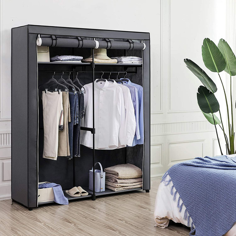 SONGMICS Closet Storage Organizer, Portable Wardrobe with Hanging Rods, Clothes Rack, Foldable, Cloakroom, Study, Stable, 55.1 x 16.9 x 68.5 Inches, Gray URYG02GY Furniture > Cabinets & Storage > Armoires & Wardrobes SONGMICS   