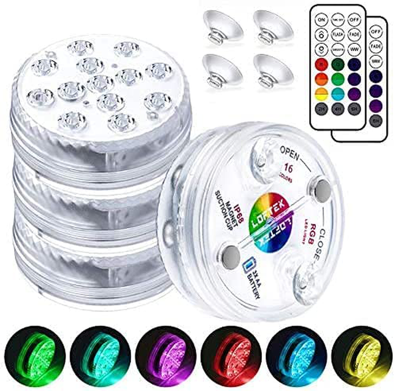 LOFTEK Submersible LED Lights with Remote RF(164ft),Full Waterproof Pool Lights for Inground Pool with Magnets, Suction Cups,3.35” Color Changing Underwater Lights for Ponds Battery Operated (4 Packs) Home & Garden > Pool & Spa > Pool & Spa Accessories LOFTEK 4  