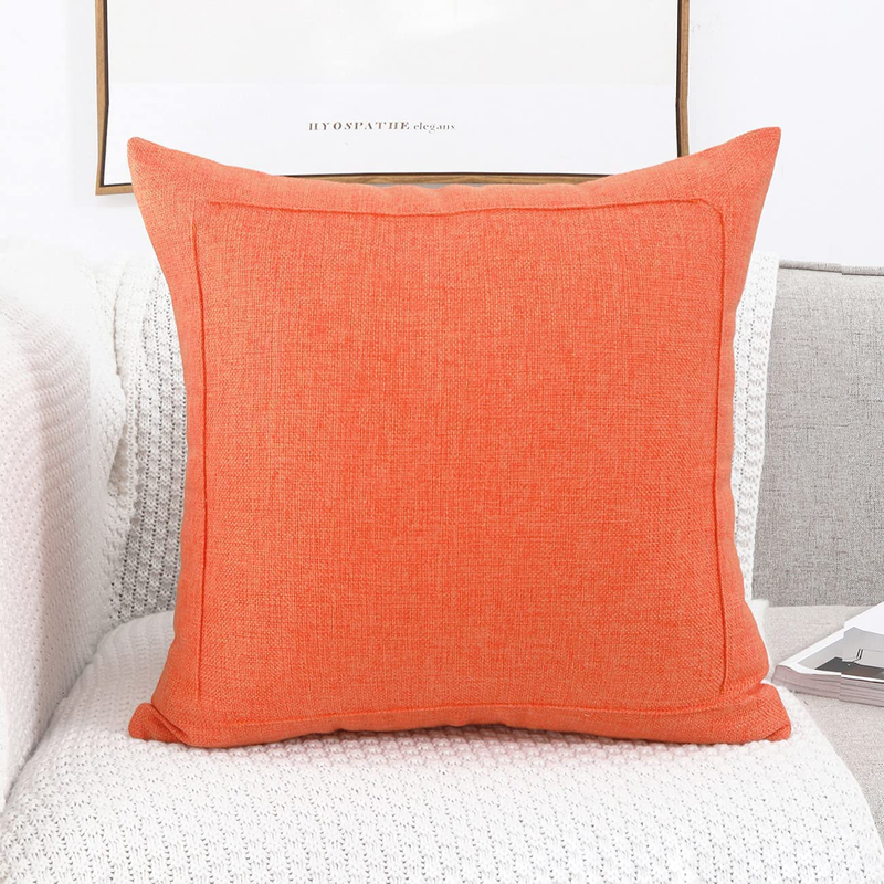 Jepeak Burlap Linen Throw Pillow Cover Cushion Case, Farmhouse Modern Decorative Solid Square Thickened Pillow Case for Sofa Couch (18 X 18 Inches, Blaze Orange) Home & Garden > Decor > Chair & Sofa Cushions Jepeak Orange 24" x 24" 