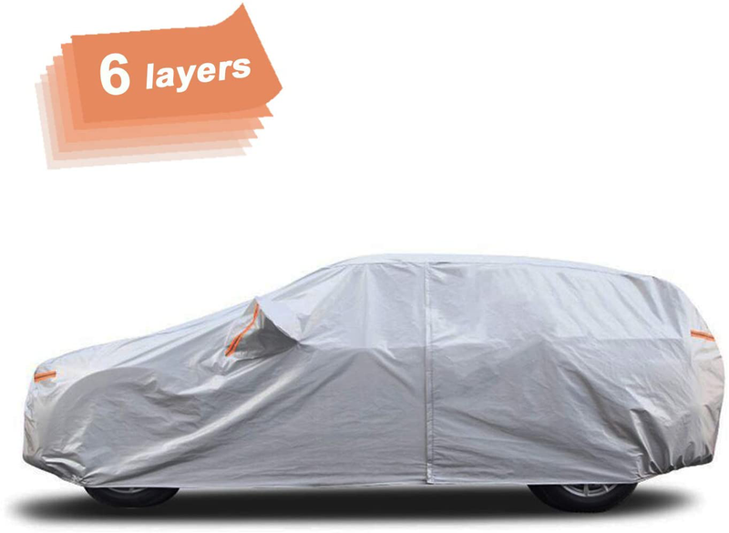 SEAZEN 6 Layers SUV Car Cover Waterproof All Weather, Outdoor Car Covers for Automobiles with Zipper Door, Hail UV Snow Wind Protection, Universal Full Car Cover(192" to 200")