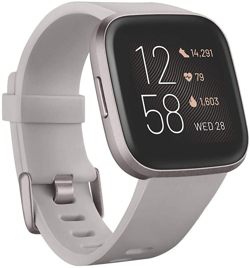 Fitbit Versa 2 Health and Fitness Smartwatch with Heart Rate, Music, Alexa Built-In, Sleep and Swim Tracking, Petal/Copper Rose, One Size (S and L Bands Included) Apparel & Accessories > Jewelry > Watches Fitbit Stone/Mist Grey Versa 2 Smartwatch 