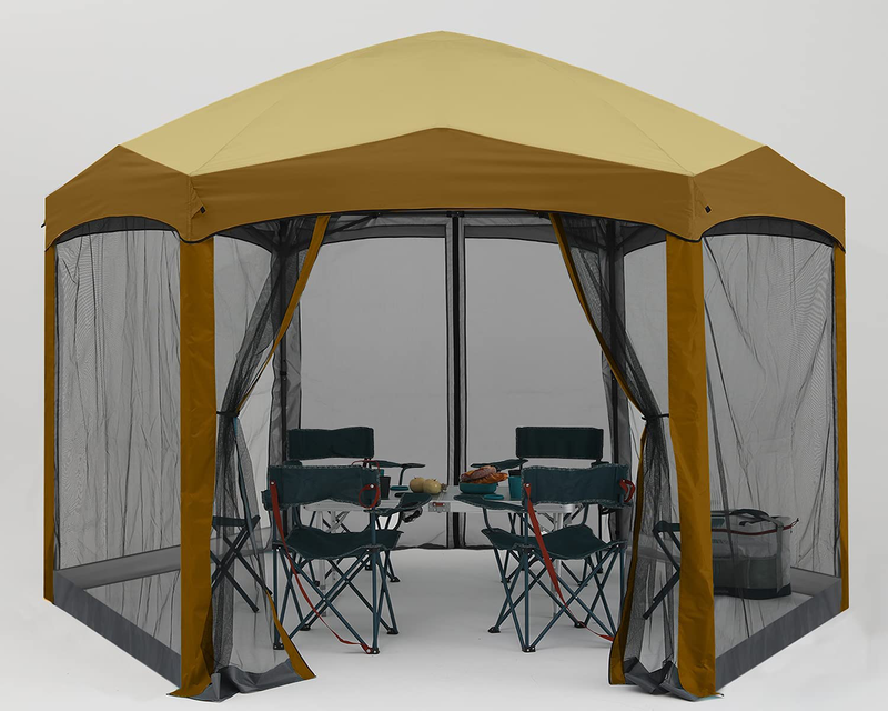 COOSHADE Pop Up Camping Gazebo 6 Sided Instant Screened Canopy Tent Outdoor Screen House Room(12x10Ft,Camouflage) Home & Garden > Lawn & Garden > Outdoor Living > Outdoor Structures > Canopies & Gazebos COOSHADE Beige W/ Brown  