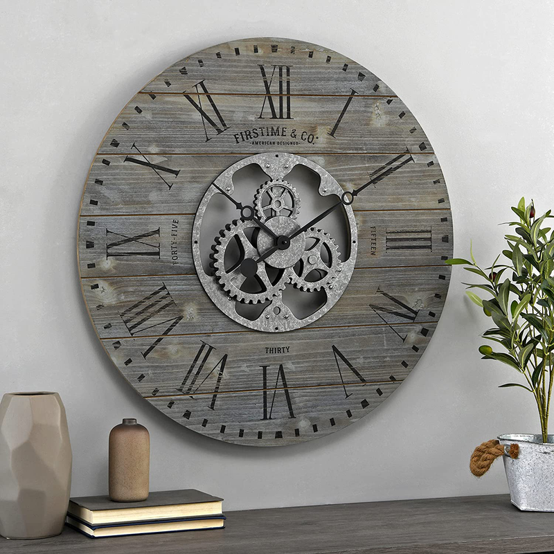 FirsTime & Co. Shiplap Gears Wall Clock, 27", Aged White Home & Garden > Decor > Clocks > Wall Clocks FirsTime & Co. Gray 27 inches 