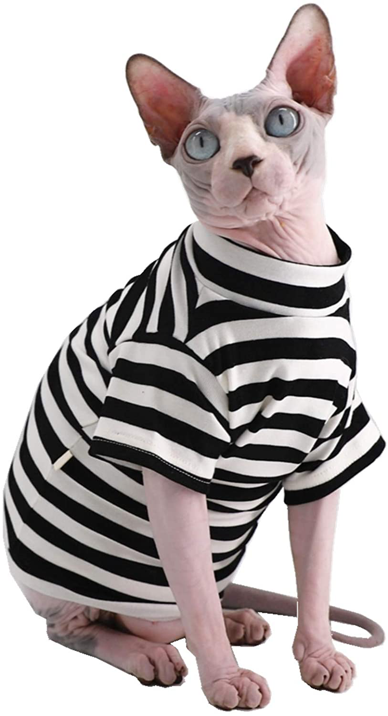 Sphynx Hairless Cat Red Stripe Breathable Summer Cotton T-Shirts Pet Clothes,Round Collar Vest Kitten Shirts Sleeveless, Cats & Small Dogs Apparel Animals & Pet Supplies > Pet Supplies > Cat Supplies > Cat Apparel Kitipcoo Black Stripe X-Large (Pack of 1) 