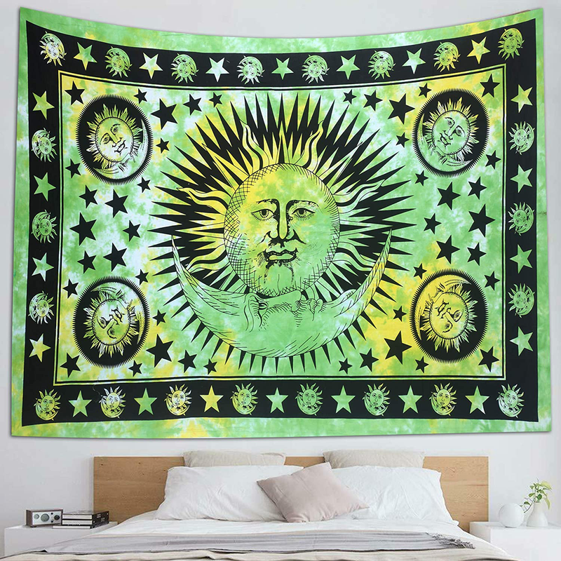 The Art Box Indie Room Decor Aesthetic Tapestry For Bedroom Wall Decor Boho Wall Art Beach Blanket Living Room Trippy Wall Hanging Tie Dye Hippie Moon Tapestry , Rainbow , 220x230 Cms  THE ART BOX Parrot Green Queen (230 x 220 Cms / 88 x 85 Inches) 