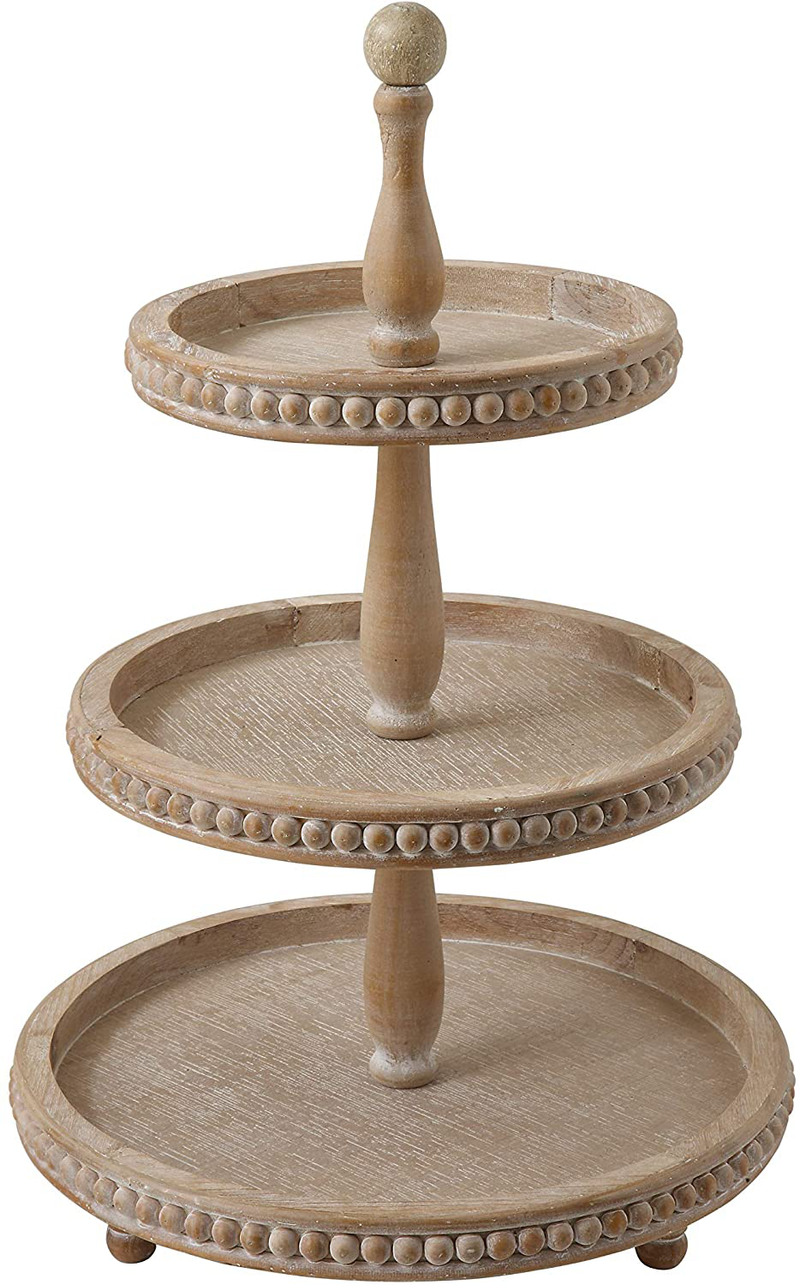 Creative Co-Op Whitewashed Round Decorative Wood Tray Home & Garden > Decor > Decorative Trays Creative Co-Op 3-Tier  