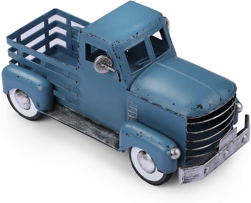 Giftchy Vintage Easter Truck Décor, Farmhouse Turquoise Truck Spring Decoration, Decorative Tabletop Storage & Pick-up Metal Truck Planter Home & Garden > Decor > Seasonal & Holiday Decorations Giftchy Blue  