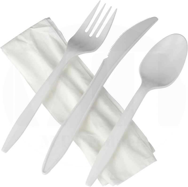 Medium Weight White Plastic Cutlery Set with Napkin Individually Wrapped by MT Products - (50 Pieces) Home & Garden > Kitchen & Dining > Tableware > Flatware > Flatware Sets MT Products   