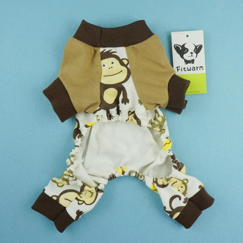 Fitwarm Soft Cotton Adorable Monkey Dog Pajamas Shirt Pet Clothes, Brown