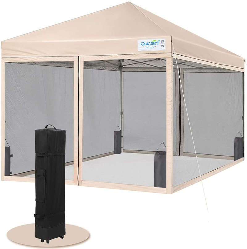 Quictent 10X10 Easy Pop up Canopy Tent Screened with Mosquito Netting Instant Gazebo Screen House Room Tent Waterproof, Roller Bag & 4 Sand Bags Included(Tan) Sporting Goods > Outdoor Recreation > Camping & Hiking > Mosquito Nets & Insect Screens Quictent Tan 6.6 Feet x 6.6 Feet 
