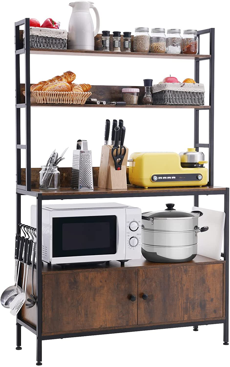 DEYAOPUPU 5-Tier Kitchen Baker’S Rack with Storage,Large Bakers Rack with Cabinet, Heavy Duty Oven Stand Microwave Rack,Free Standing Kitchen Utility Shelf with Storage,Metal Spice Rack with Hooks Home & Garden > Kitchen & Dining > Food Storage DEYAOPUPU   