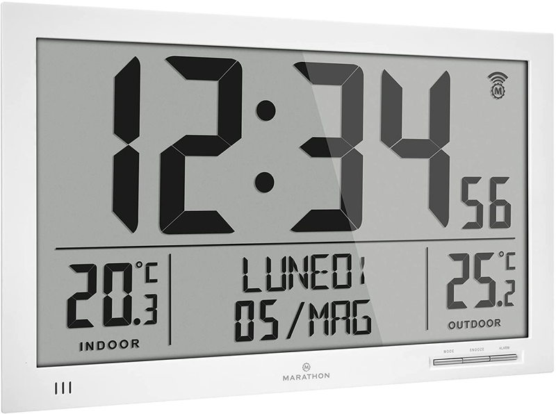 Marathon Slim Jumbo Atomic Full Calendar Wall Clock with Indoor/Outdoor Temperature. Extra Large 4.5 Inch Digits. Comes with External Probe for Refrigerators (White) Home & Garden > Decor > Clocks > Wall Clocks Marathon White  