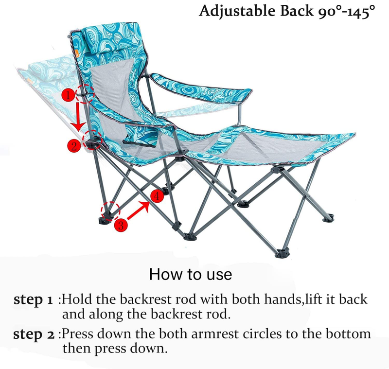 Portable Camping Chair with Footrest Mesh Folding Reclining Chair for Adults 300Lb