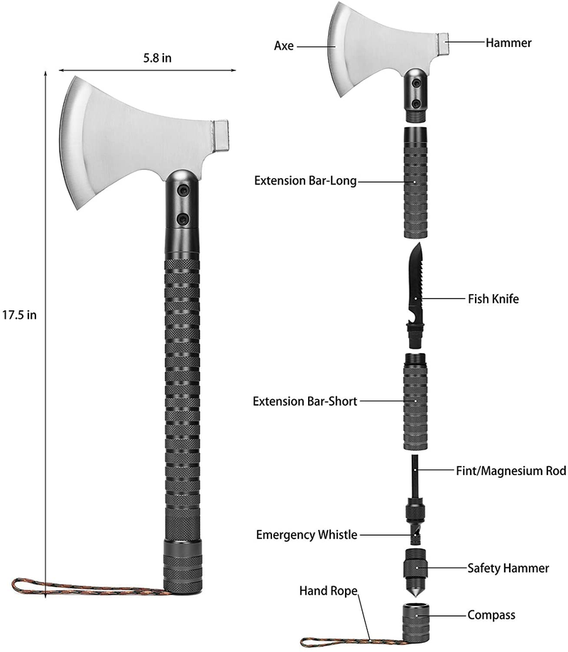 Kaforto Camping Axe Survival Hatchet Throwing Axe Multi-Tool Portable Hunting Set Tactical Tomahawk with Sheath, Sharpener, Hammer Whistle Survival Gear for Camping, Hiking Sporting Goods > Outdoor Recreation > Camping & Hiking > Camping Tools kaforto   