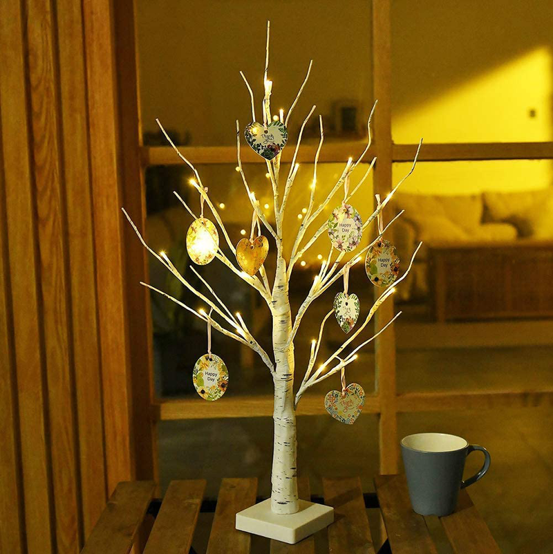 EAMBRITE 2FT 24LT White Birch Twig Tree Lights Tabletop Gift Cards Mothers's Day Tree Home Decoration Warm White Lamp LED Home & Garden > Decor > Seasonal & Holiday Decorations > Christmas Tree Stands EAMBRITE   
