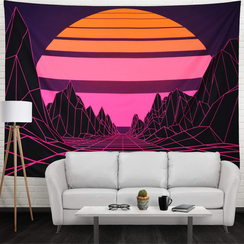 Sun Tapestry Mountain Tapestry Abstract Purple Mountains Tapestry Retro Geometric Wave Tapestry Wall Hanging for Living Room Dorm (M- 59.1" × 51.2", Purple Mountain)