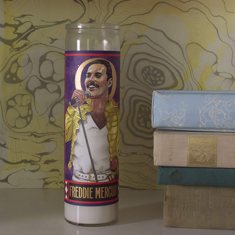 Freddie Mercury Secular Saint Candle - 8.5 Inch Glass Prayer Votive - Made in The USA Home & Garden > Decor > Home Fragrances > Candles The Unemployed Philosophers Guild   