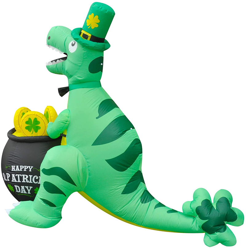 SEASONBLOW 6 Ft LED Light up Inflatable St. Patrick'S Day Dinosaur Dragon with Pot of Gold Decoration for Home Yard Lawn Garden Indoor Outdoor Arts & Entertainment > Party & Celebration > Party Supplies SEASONBLOW   
