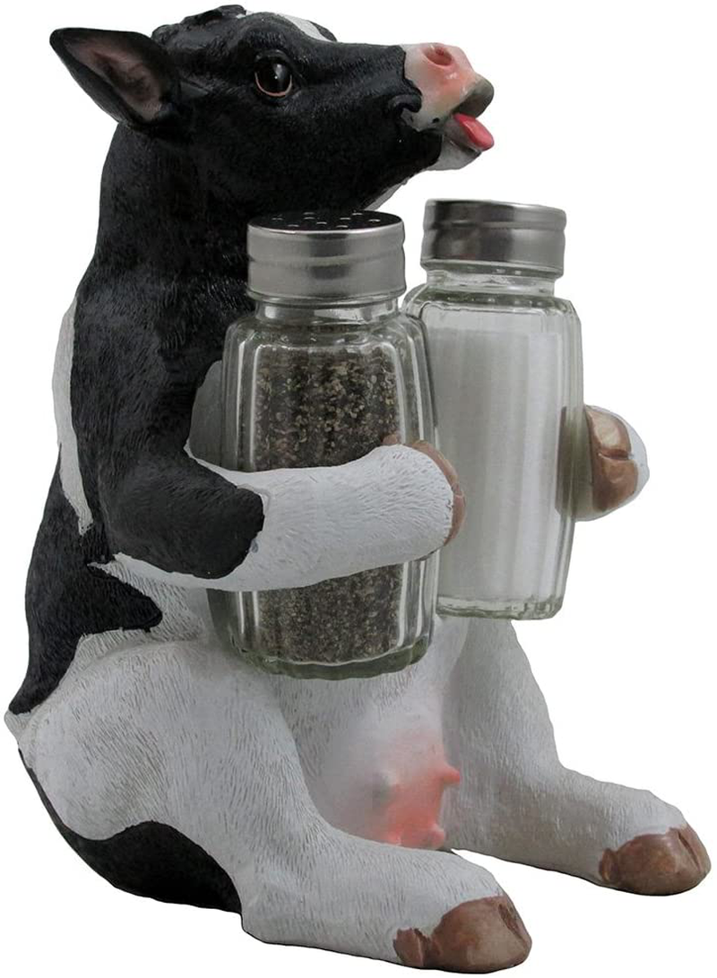 Holstein Cow Glass Salt and Pepper Shaker Set with Holder Figurine in Tabletop Country Kitchen Decor or Decorative Farm Animal Collectible Sculptures As Spice Racks and Rustic Gifts for Farmers Home & Garden > Decor > Seasonal & Holiday Decorations Home 'n Gifts   