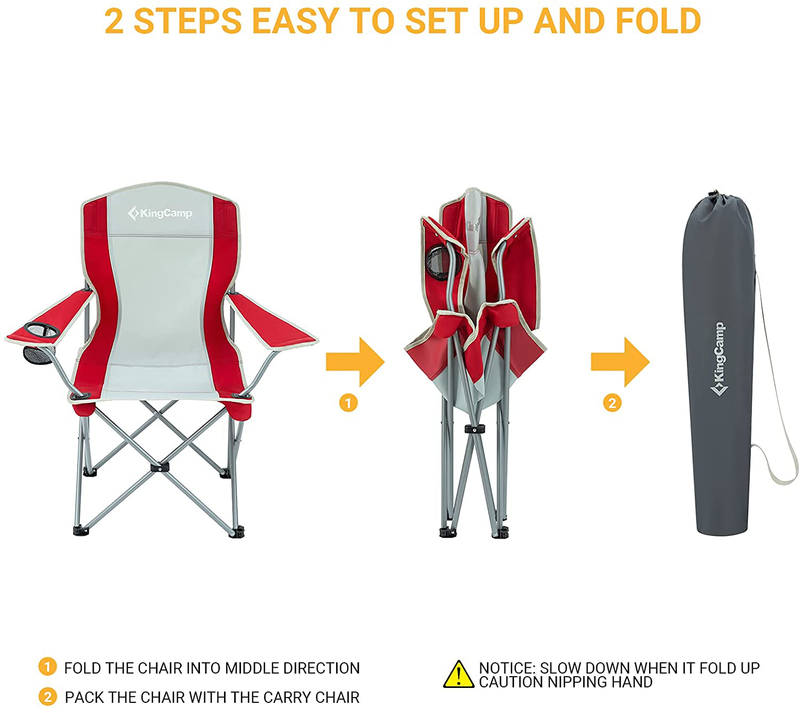 Kingcamp Folding Camping Chairs Portable Beach Chair Light Weight Camp Chairs with Cup Holder & Front Pocket for Outdoor (Red/Grey) Sporting Goods > Outdoor Recreation > Camping & Hiking > Camp Furniture KingCamp   