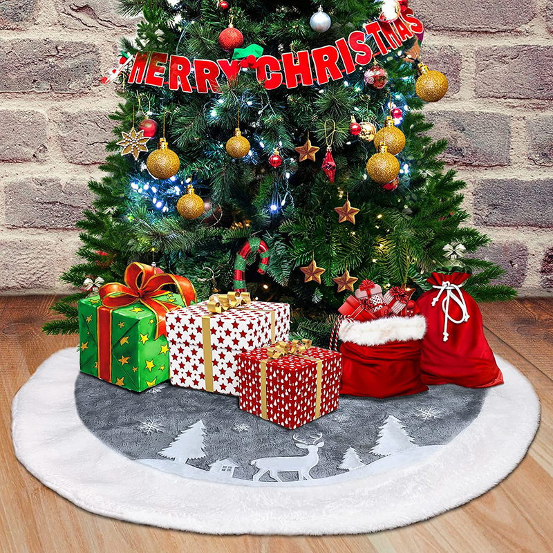 Christmas Tree Skirt with Reindeer Pattern, 36" Faux Fur Tree Skirt Grey Super Soft Tree Skirt with Deer and Snowflake Pattern for Ornaments Home Party Christmas Decorations Home & Garden > Decor > Seasonal & Holiday Decorations& Garden > Decor > Seasonal & Holiday Decorations HJ-12   