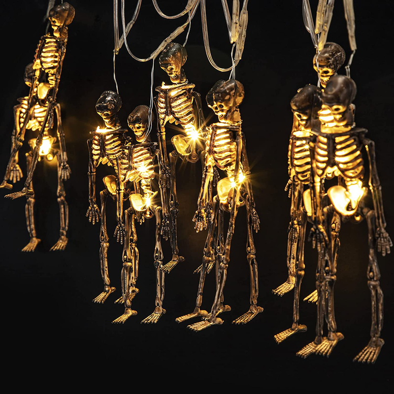Halloween Decoration Lights, Skeleton Skull Spooky String Lights 20 LEDs 8 Modes Waterproof Battery Operated Lights with Remote Control for Halloween Party Porch Fireplace Decor (Warm Yellow)
