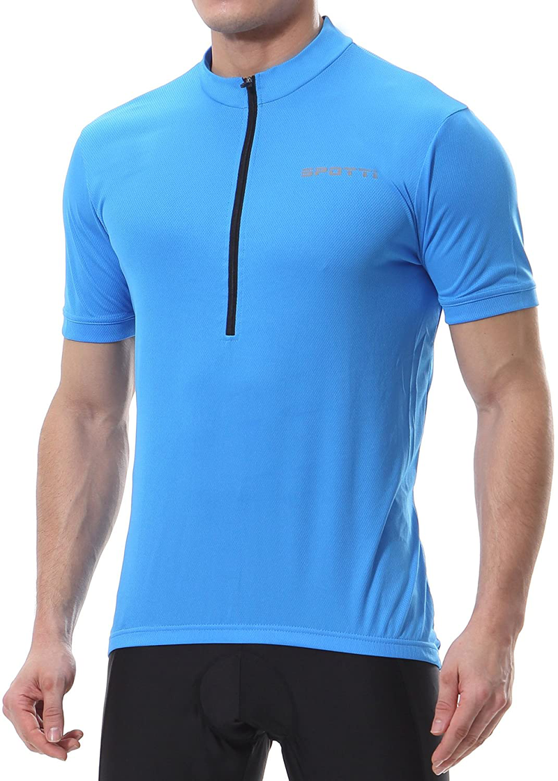 Spotti Men's Cycling Bike Jersey Short Sleeve with 3 Rear Pockets- Moisture Wicking, Breathable, Quick Dry Biking Shirt Sporting Goods > Outdoor Recreation > Cycling > Cycling Apparel & Accessories Spotti Blue Medium 