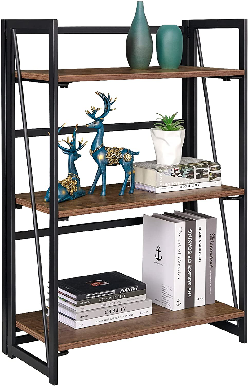 Coavas Folding Bookshelf Home Office Industrial Bookcase No Assembly Storage Shelves Vintage 4 Tiers Flower Stand Rustic Metal Book Rack Organizer, 23.6 X 11.8 X 49.4 Inches Home & Garden > Household Supplies > Storage & Organization Coavas Brown 23.6 X 11.8 X 33.4 Inches 