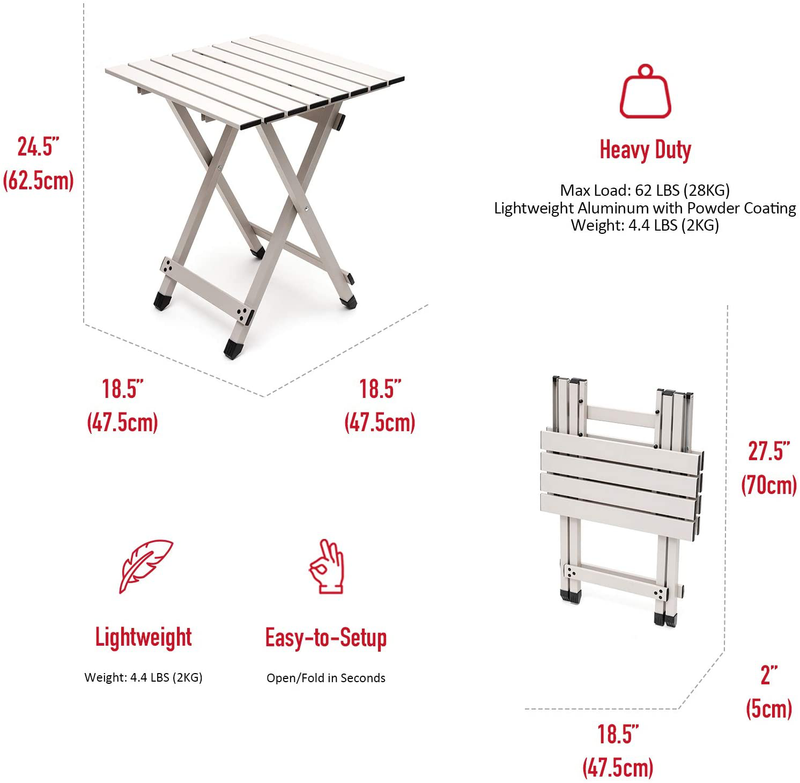 Folding Camping Table - Lightweight Aluminum Portable Picnic Table, 18.5L X 18.5W X 24.5H Inch for Cooking, Beach, Hiking, Travel, Fishing, BBQ, Indoor Outdoor Small Foldable Camp Tables Sporting Goods > Outdoor Recreation > Camping & Hiking > Camp Furniture SUNNYFEEL   
