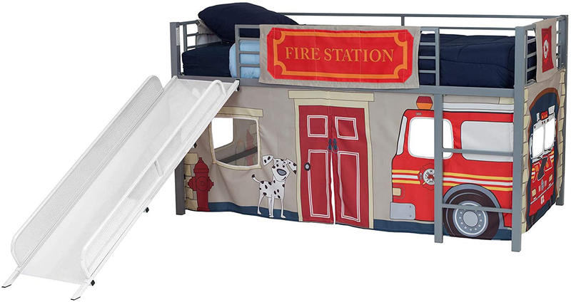 DHP Fire Department Design Curtain Set for Junior Loft Bed, Kids Furniture, Blue Sporting Goods > Outdoor Recreation > Camping & Hiking > Tent Accessories DHP White/White Fire Department Curtain Set with Slide